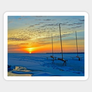 Iceboats at Dawn on Barnegat Bay, New Jersey. Sticker